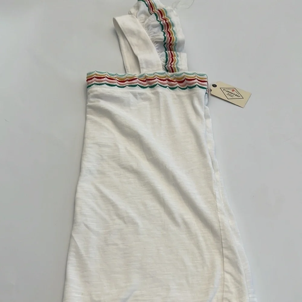 ST. John’s Bay white square neck multi- color edge ruffle sleeve tank size M NWT - Picture 5 of 12